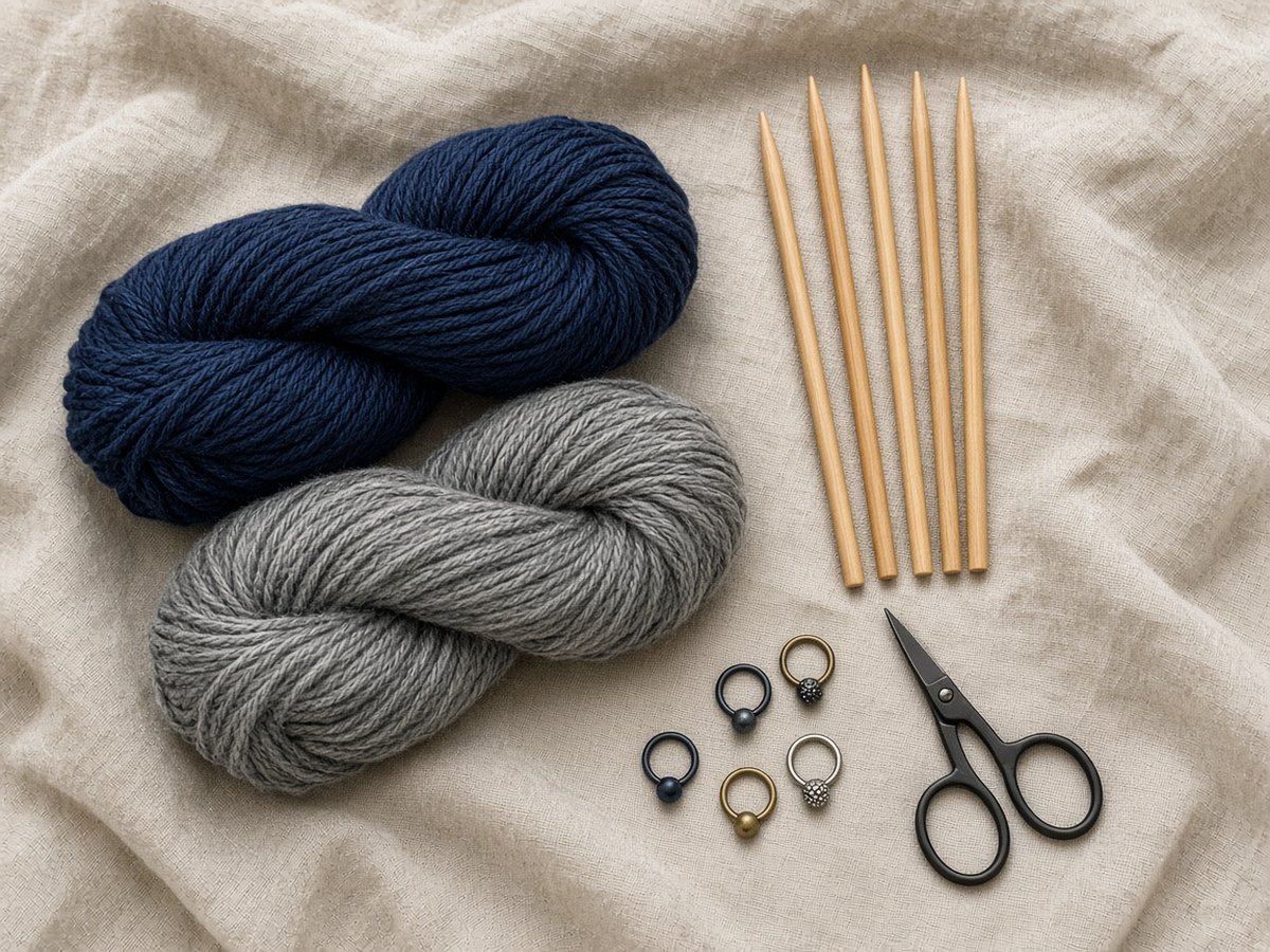 Beginner knitting kit with needles and wool