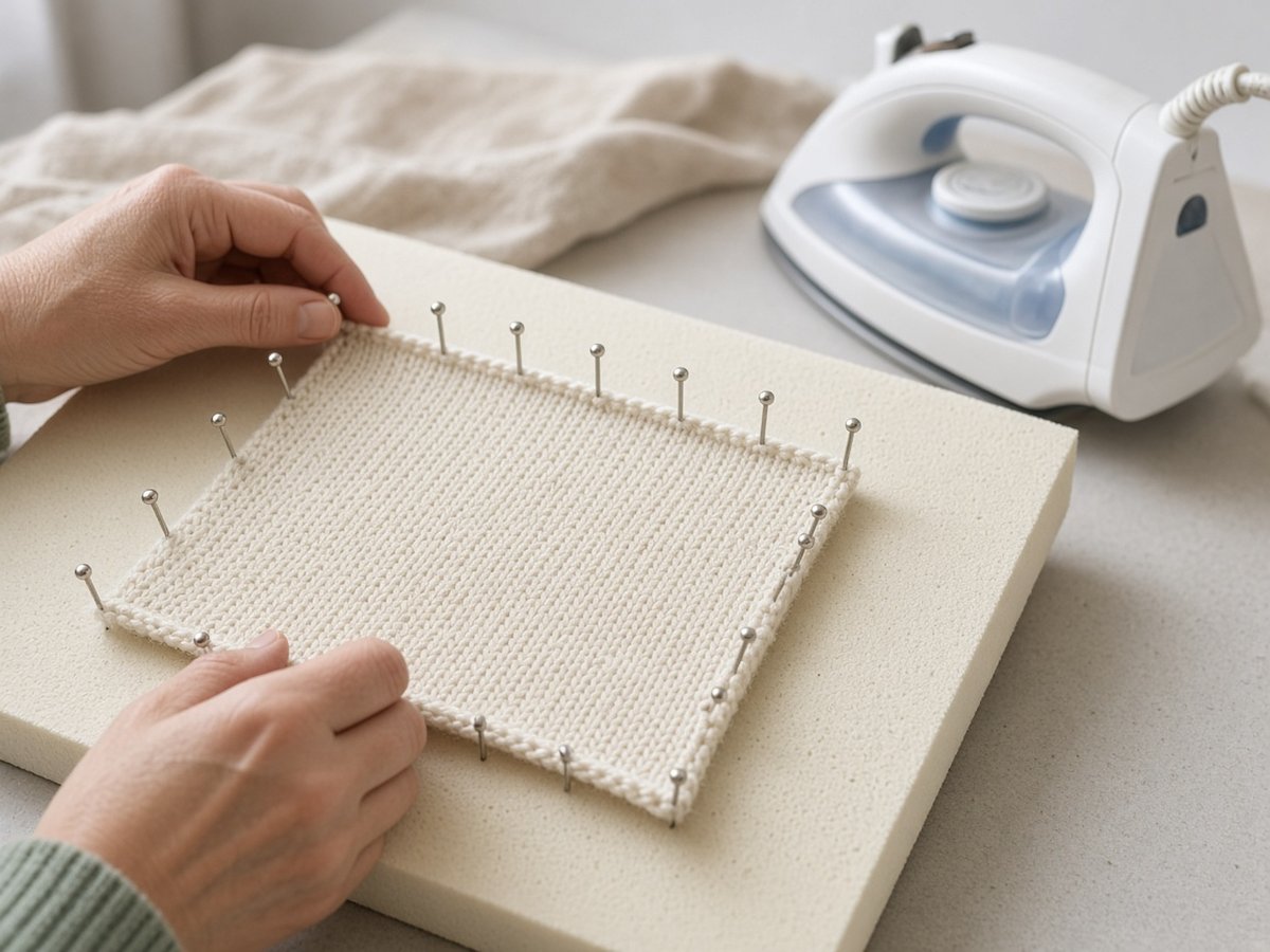 Blocking a knitted piece with pins