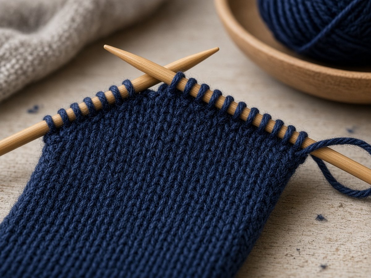 Stockinette fabric on bamboo needles